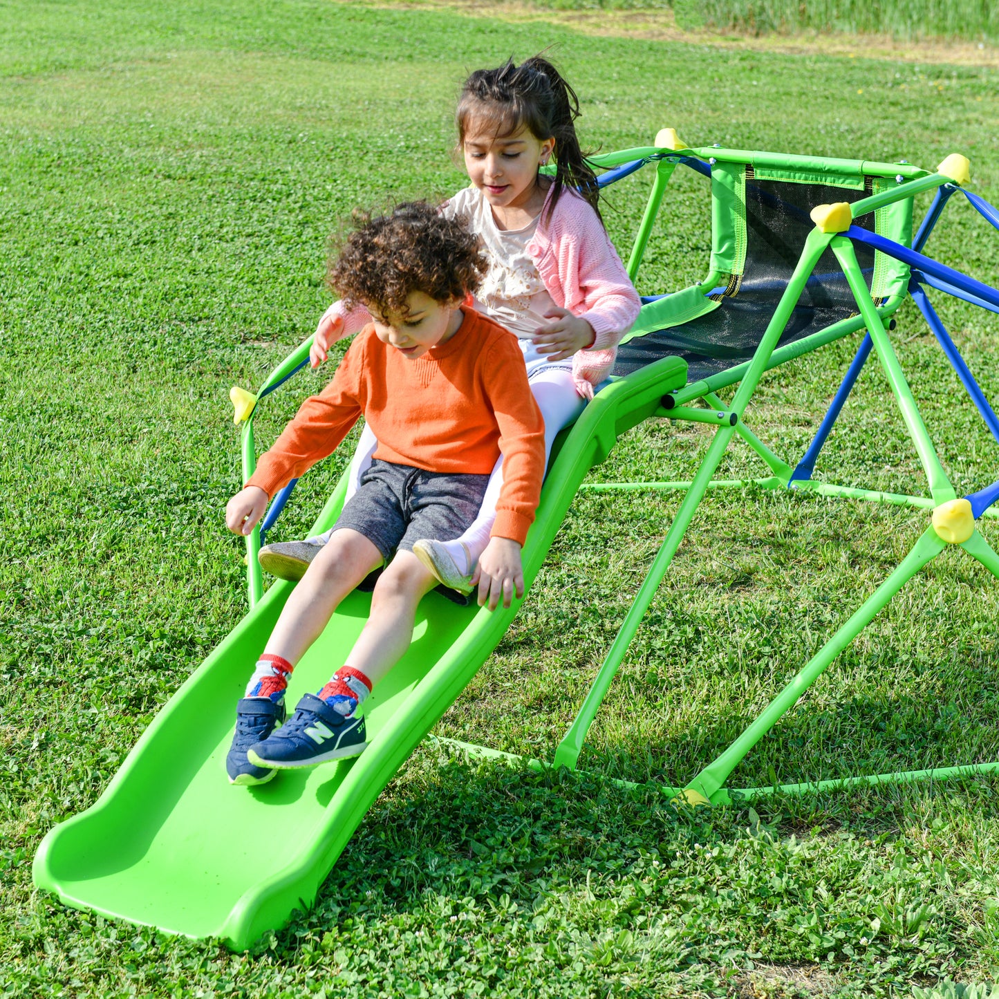 6 ft Playground Climber w/ 4.6ft Wave Slide; Kids Climbing Jungle Gym