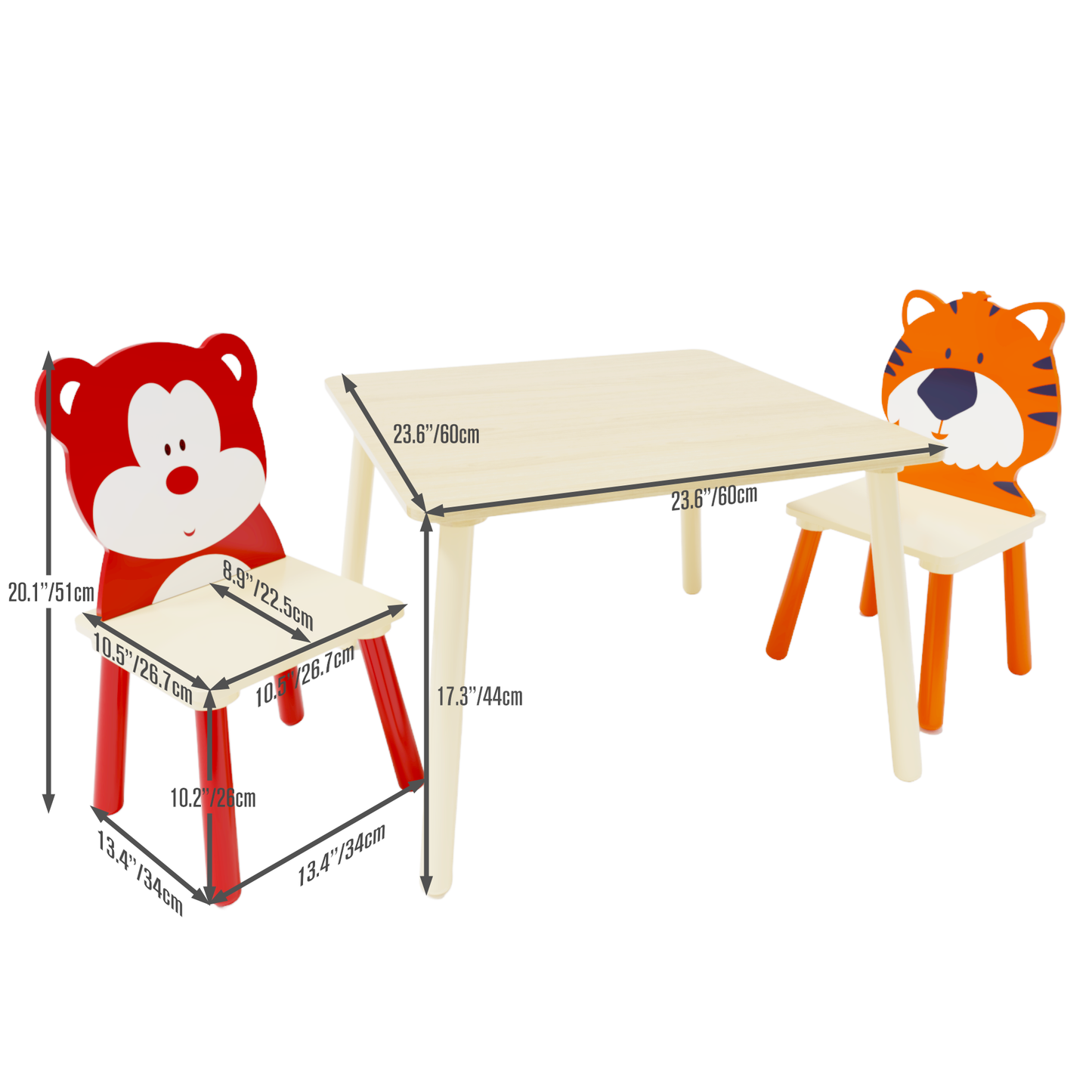 3 Pc Toddler Table & Chair Set; Activity Play Table Set (Bear & Tiger)