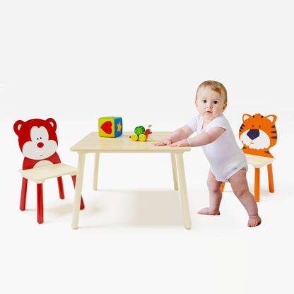 3 Pc Toddler Table & Chair Set; Activity Play Table Set (Bear & Tiger)