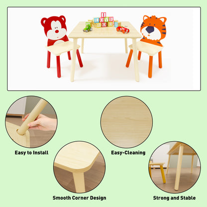 3 Pc Toddler Table & Chair Set; Activity Play Table Set (Bear & Tiger)