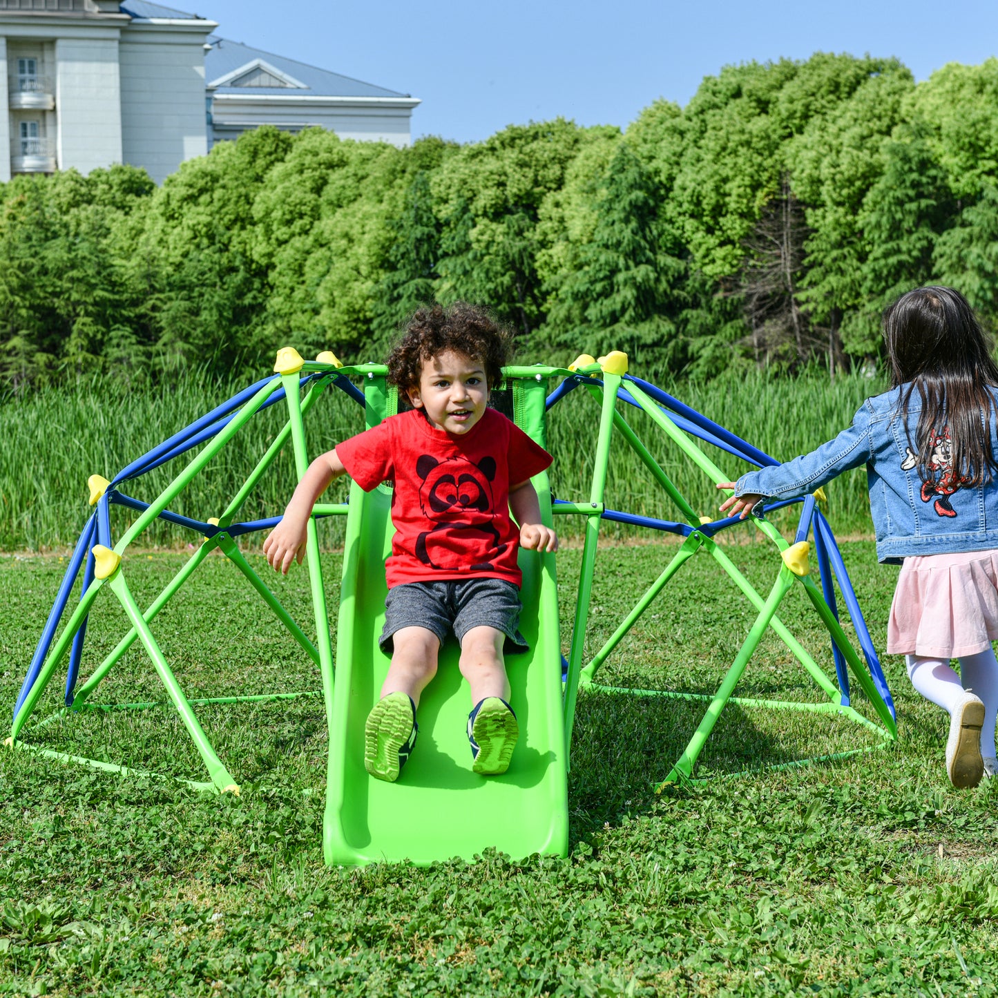 6 ft Playground Climber w/ 4.6ft Wave Slide; Kids Climbing Jungle Gym