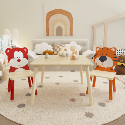 3 Pc Toddler Table & Chair Set; Activity Play Table Set (Bear & Tiger)