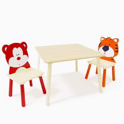 3 Pc Toddler Table & Chair Set; Activity Play Table Set (Bear & Tiger)