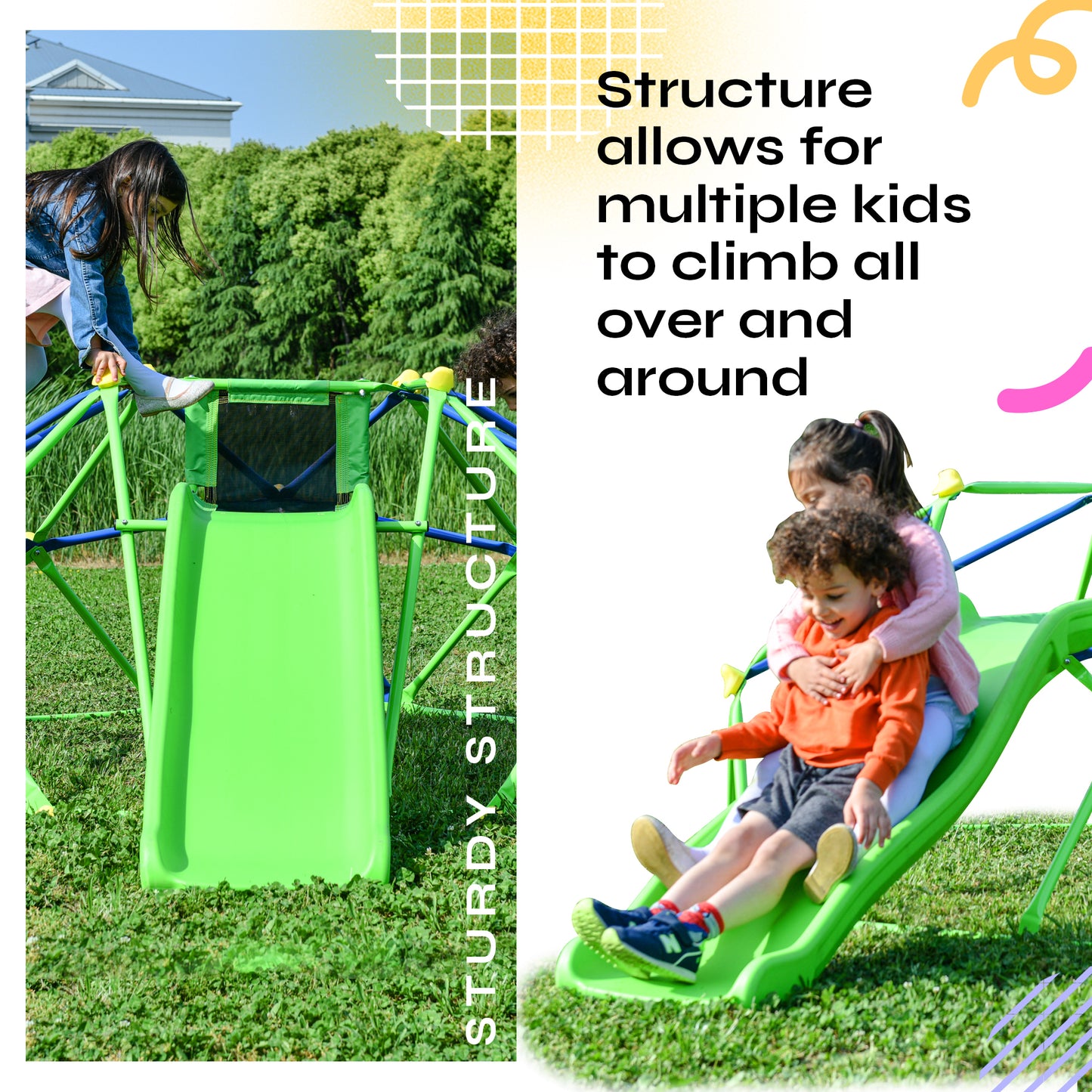 6 ft Playground Climber w/ 4.6ft Wave Slide; Kids Climbing Jungle Gym