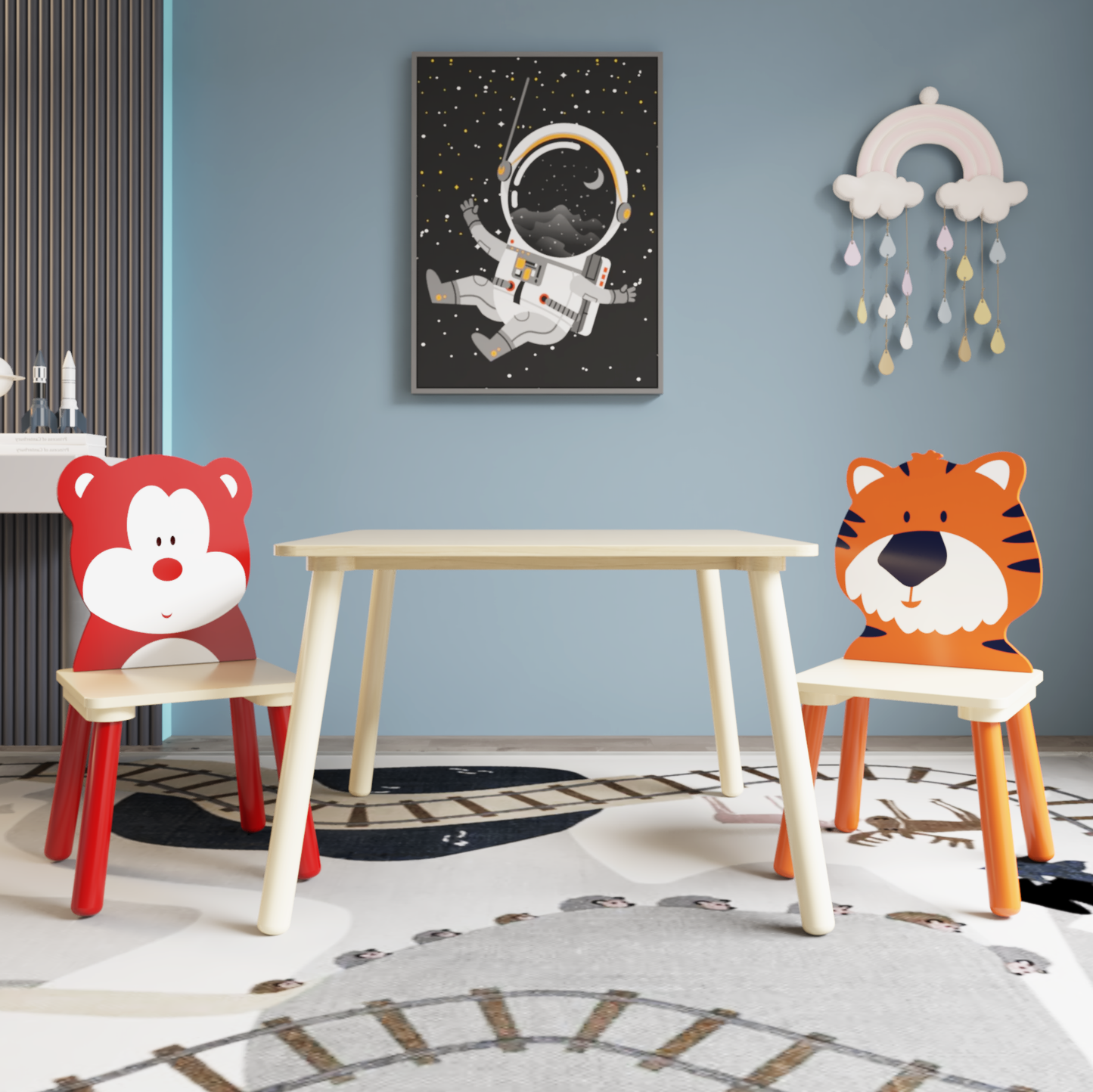 3 Pc Toddler Table & Chair Set; Activity Play Table Set (Bear & Tiger)