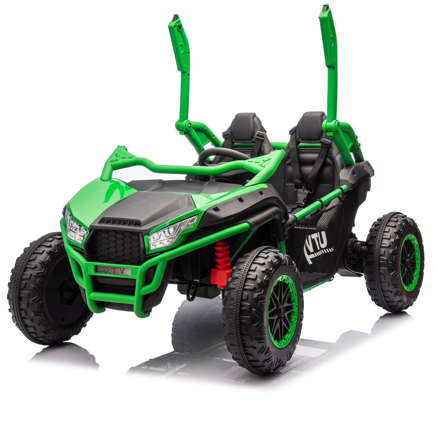 24V Two-seater Kids Ride On UTV w/Parents Control,20in seat width,400W Super high power,Four-wheel Suspension,Bluetooth,MP3,USB,LED Light,Horn,Rear storage space,Speeds 3.73-4.97MPH For Kids aged 3+.