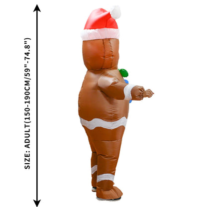 1Pc Party Holiday Cosplay Spoof Christmas Gingerbread Man Inflatable Costume Halloween/Christmas/Thanksgiving/Easter Gift Size: Adult (Height 59.06-74.8inch)