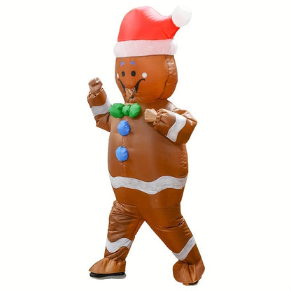 1Pc Party Holiday Cosplay Spoof Christmas Gingerbread Man Inflatable Costume Halloween/Christmas/Thanksgiving/Easter Gift Size: Adult (Height 59.06-74.8inch)