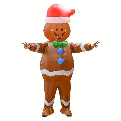 1Pc Party Holiday Cosplay Spoof Christmas Gingerbread Man Inflatable Costume Halloween/Christmas/Thanksgiving/Easter Gift Size: Adult (Height 59.06-74.8inch)