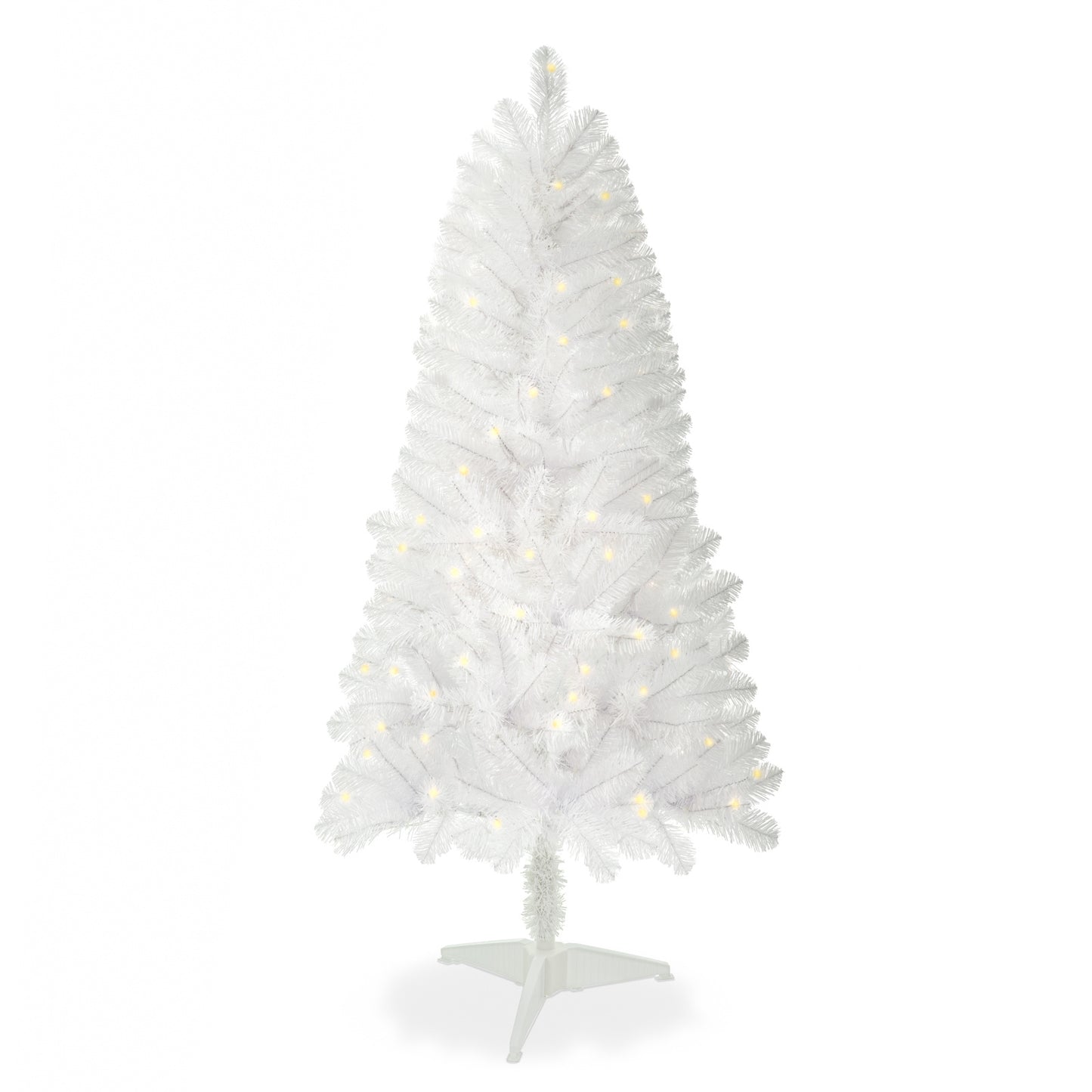 4ft White Artificial Christmas Tree Prelit With Stand ,100 Warm White Led Lights, Realistic 241 Branch Tips PVC White Norwood Spruce Tree Easy Assembly For Indoor, Home