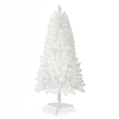 4ft White Artificial Christmas Tree Prelit With Stand ,100 Warm White Led Lights, Realistic 241 Branch Tips PVC White Norwood Spruce Tree Easy Assembly For Indoor, Home