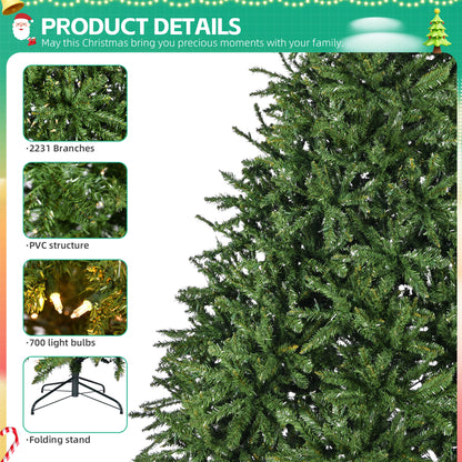 7ft Pre-Lit Artificial Holiday Christmas Tree for Home, Office,Party Decoration w/700 Warm White Lights, 2231 Branch Tips, Easy Assembly, Metal Hinges & Foldable Base