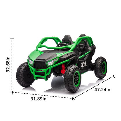 24V Two-seater Kids Ride On UTV w/Parents Control,20in seat width,400W Super high power,Four-wheel Suspension,Bluetooth,MP3,USB,LED Light,Horn,Rear storage space,Speeds 3.73-4.97MPH For Kids aged 3+.