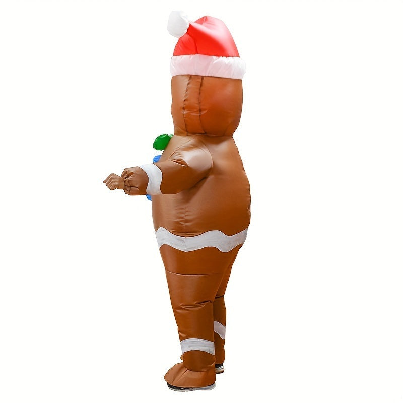 1Pc Party Holiday Cosplay Spoof Christmas Gingerbread Man Inflatable Costume Halloween/Christmas/Thanksgiving/Easter Gift Size: Adult (Height 59.06-74.8inch)