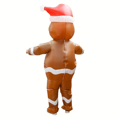 1Pc Party Holiday Cosplay Spoof Christmas Gingerbread Man Inflatable Costume Halloween/Christmas/Thanksgiving/Easter Gift Size: Adult (Height 59.06-74.8inch)