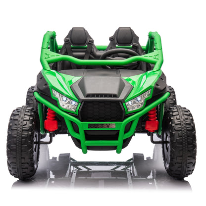 24V Two-seater Kids Ride On UTV w/Parents Control,20in seat width,400W Super high power,Four-wheel Suspension,Bluetooth,MP3,USB,LED Light,Horn,Rear storage space,Speeds 3.73-4.97MPH For Kids aged 3+.