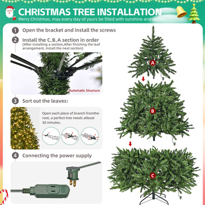 7ft Pre-Lit Artificial Holiday Christmas Tree for Home, Office,Party Decoration w/700 Warm White Lights, 2231 Branch Tips, Easy Assembly, Metal Hinges & Foldable Base