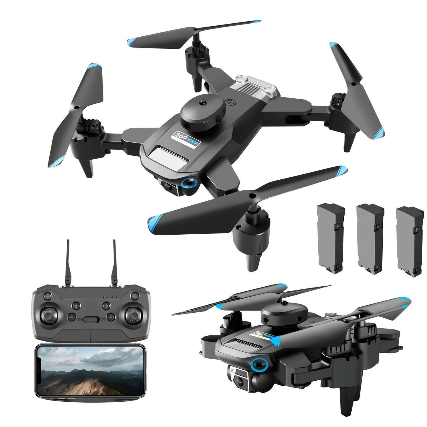 S69 Drone w/ HD Dual Camera & 3 Battery; 360° Obstacle Avoidance