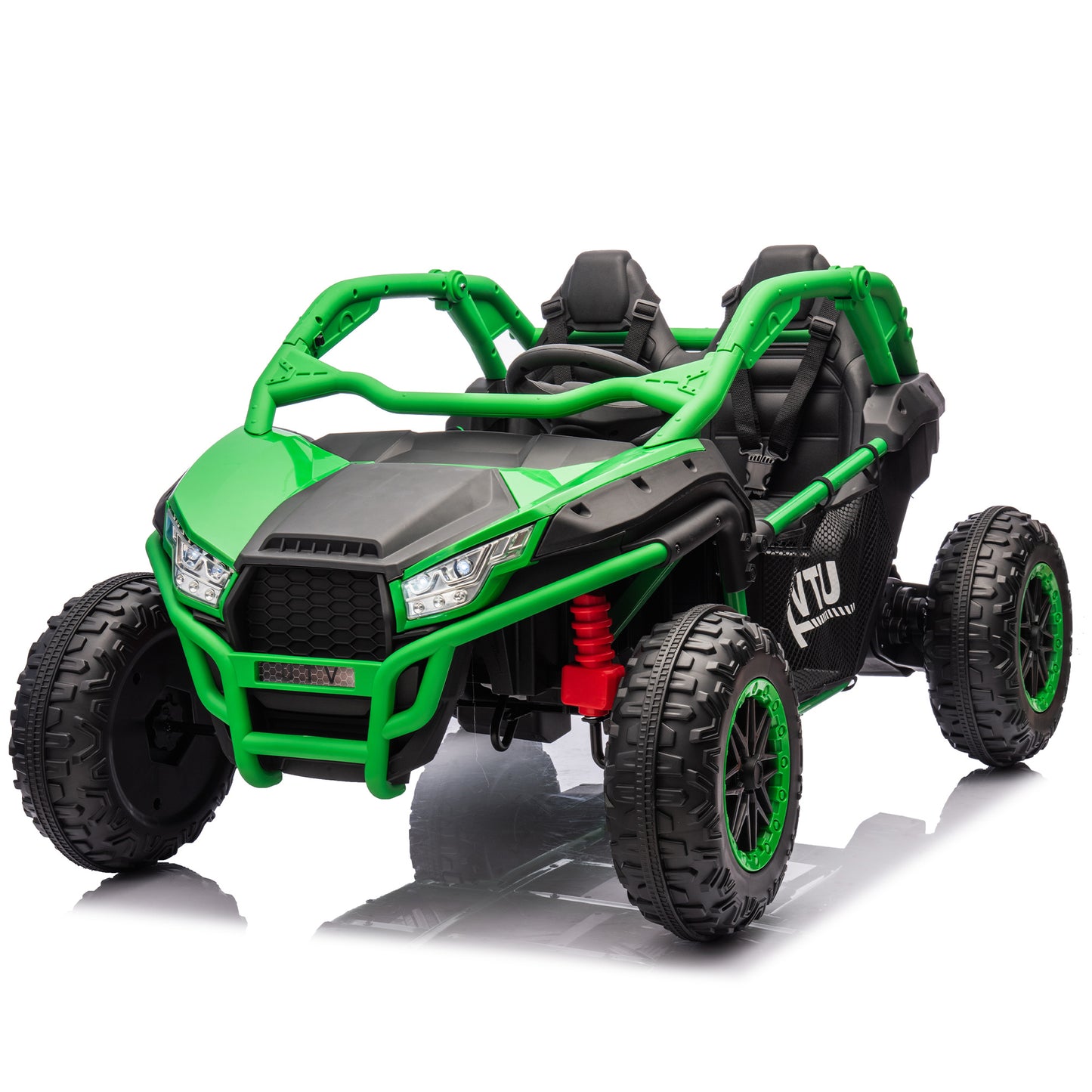 24V Two-seater Kids Ride On UTV w/Parents Control,20in seat width,400W Super high power,Four-wheel Suspension,Bluetooth,MP3,USB,LED Light,Horn,Rear storage space,Speeds 3.73-4.97MPH For Kids aged 3+.