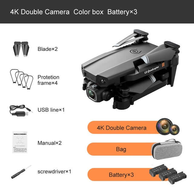 XT6 WIFI FPV Drone; 4k Double Camera HD