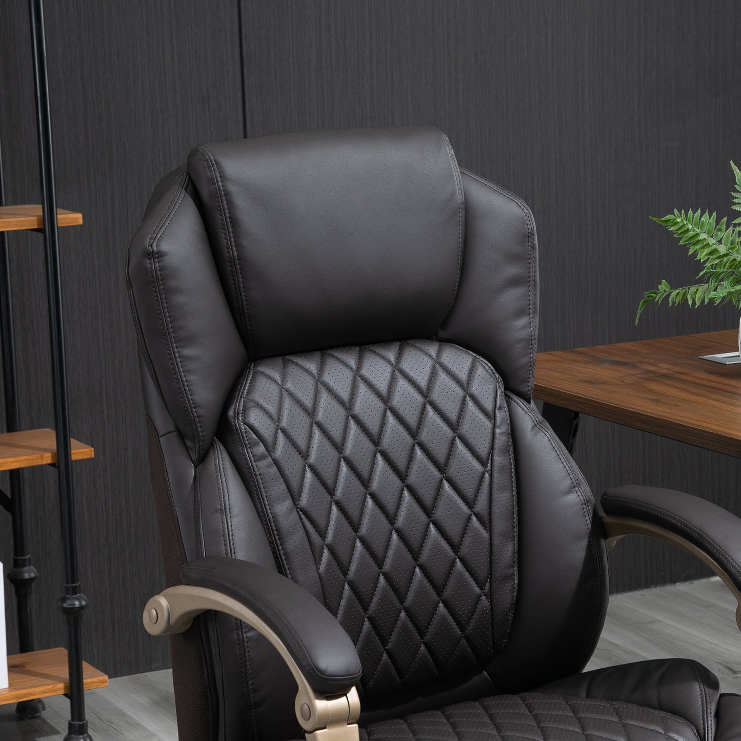 Big and Tall Executive Office Chair; Wide Seat, Diamond Stitching, Brown