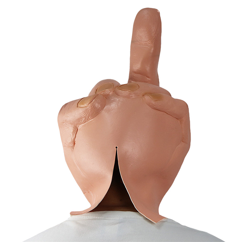 Cosplay Spoof Headgear Props Creative Personality Despises Vertical Middle Finger Latex Mask Halloween Creepy Fingers Mask