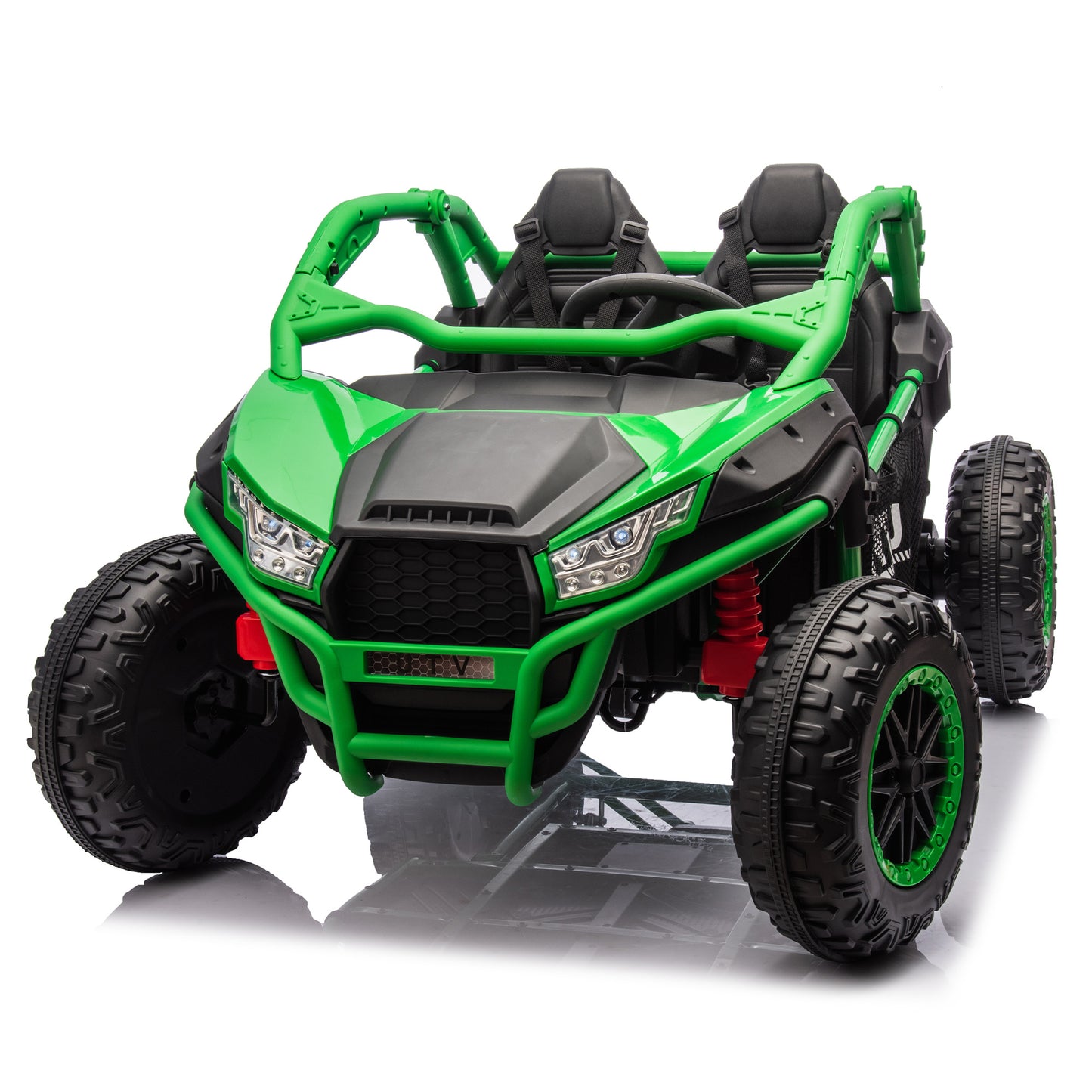 24V Two-seater Kids Ride On UTV w/Parents Control,20in seat width,400W Super high power,Four-wheel Suspension,Bluetooth,MP3,USB,LED Light,Horn,Rear storage space,Speeds 3.73-4.97MPH For Kids aged 3+.