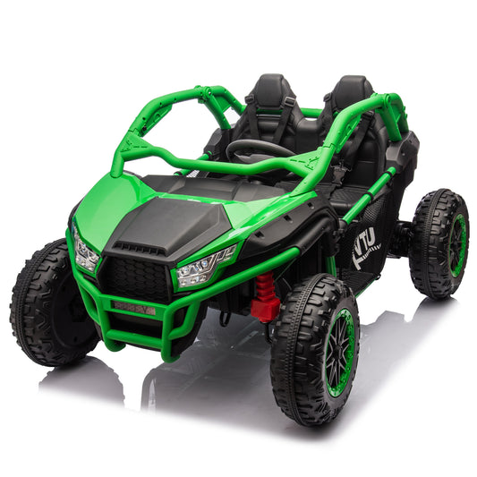 24V Two-seater Kids Ride On UTV w/Parents Control,20in seat width,400W Super high power,Four-wheel Suspension,Bluetooth,MP3,USB,LED Light,Horn,Rear storage space,Speeds 3.73-4.97MPH For Kids aged 3+.