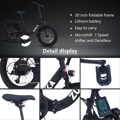 Electric Bike for Adults, 500W Motor 25MPH Max Speed, 48V 10AH Removable Battery, 20" Fat Tire Foldable Electric Bike and 7-Speed Electric Bicycles