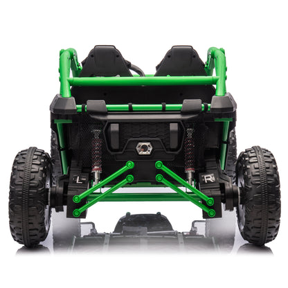 24V Two-seater Kids Ride On UTV w/Parents Control,20in seat width,400W Super high power,Four-wheel Suspension,Bluetooth,MP3,USB,LED Light,Horn,Rear storage space,Speeds 3.73-4.97MPH For Kids aged 3+.