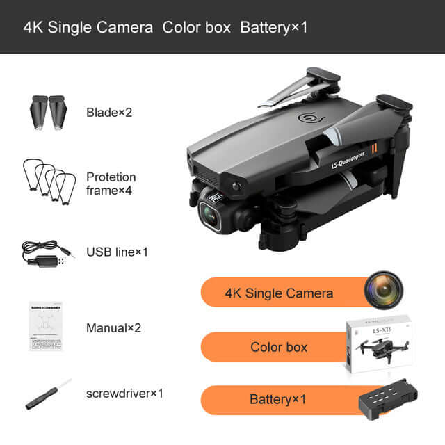 XT6 WIFI FPV Drone; 4k Double Camera HD