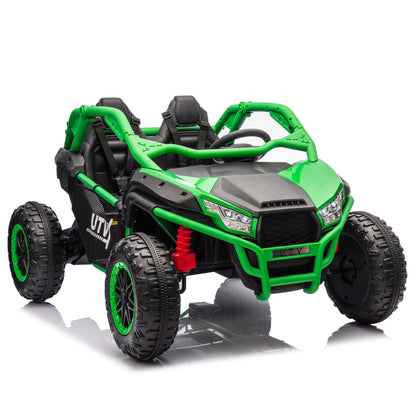 24V Two-seater Kids Ride On UTV w/Parents Control,20in seat width,400W Super high power,Four-wheel Suspension,Bluetooth,MP3,USB,LED Light,Horn,Rear storage space,Speeds 3.73-4.97MPH For Kids aged 3+.