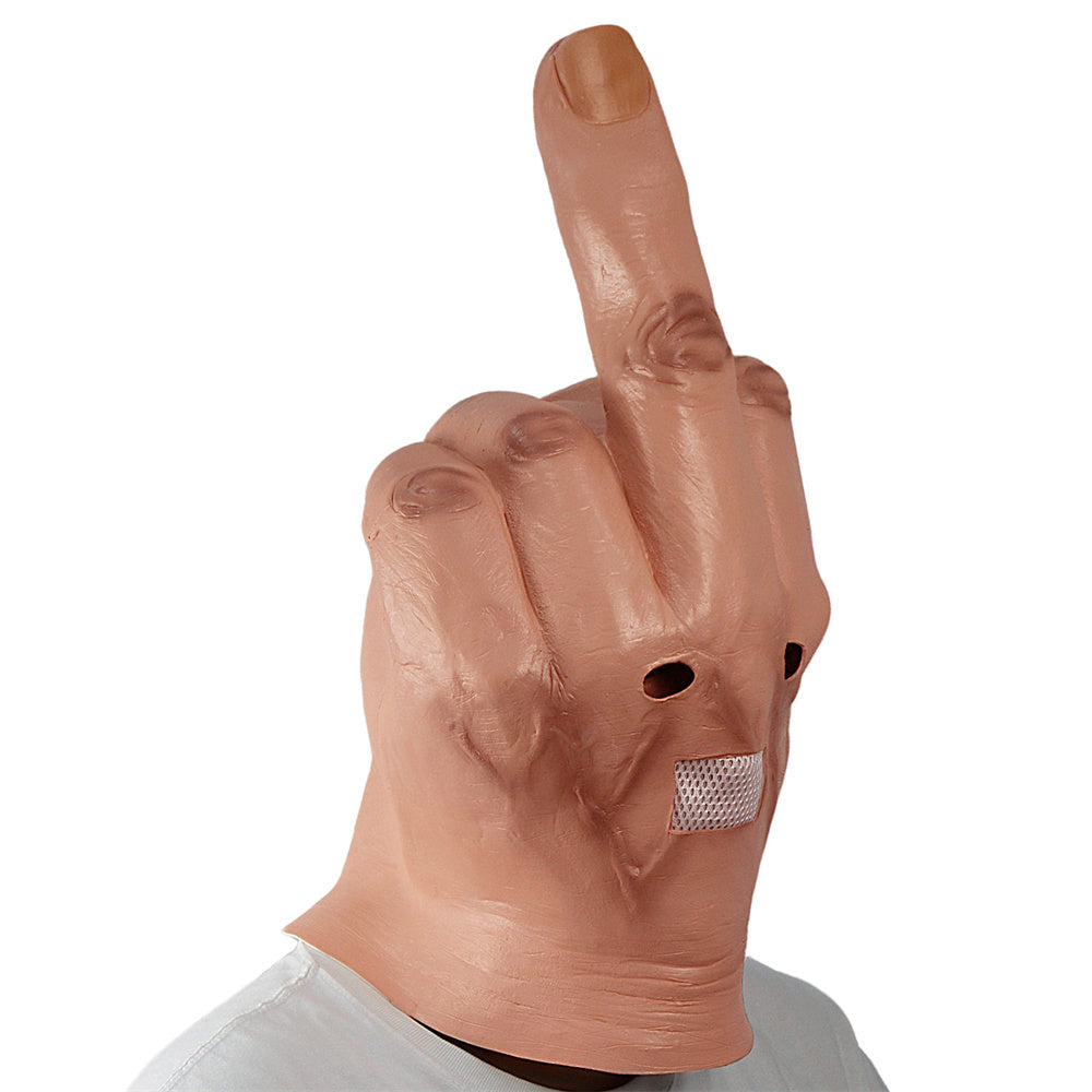 Cosplay Spoof Headgear Props Creative Personality Despises Vertical Middle Finger Latex Mask Halloween Creepy Fingers Mask