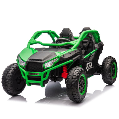 24V Two-seater Kids Ride On UTV w/Parents Control,20in seat width,400W Super high power,Four-wheel Suspension,Bluetooth,MP3,USB,LED Light,Horn,Rear storage space,Speeds 3.73-4.97MPH For Kids aged 3+.