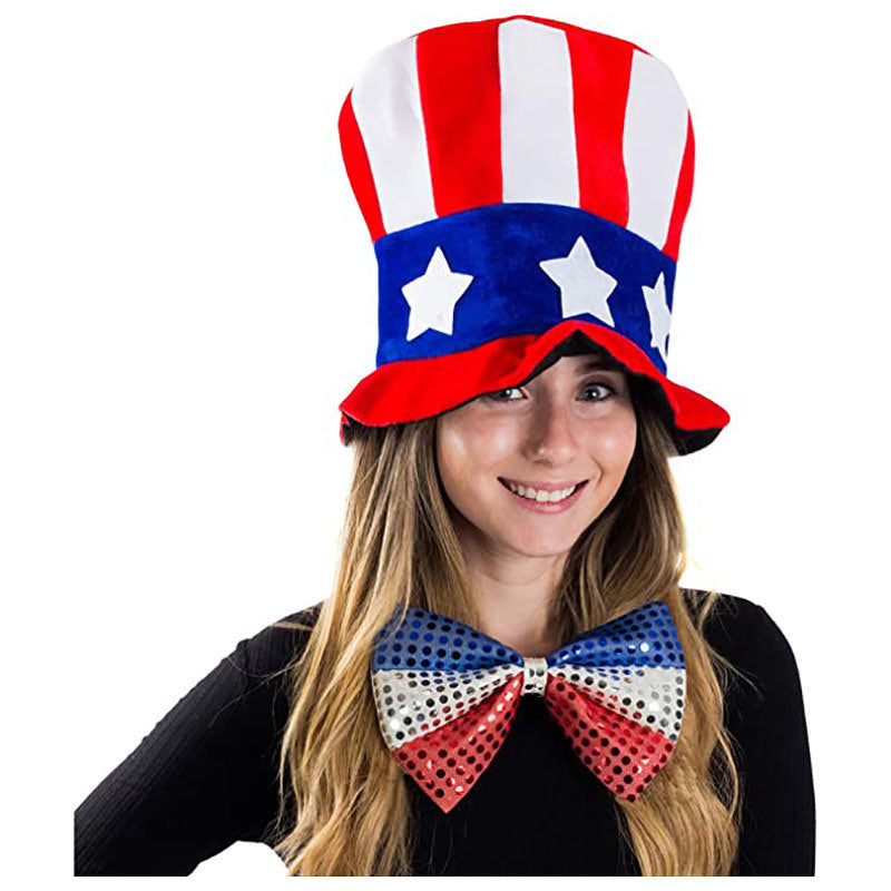 Uncle Sam Inspired 4th of July USA Hat, American Flag Pattern, Red White Blue