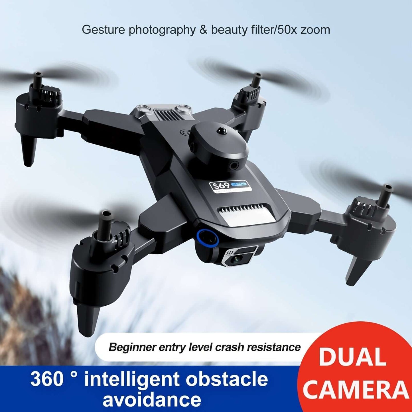 S69 Drone w/ HD Dual Camera & 3 Battery; 360° Obstacle Avoidance