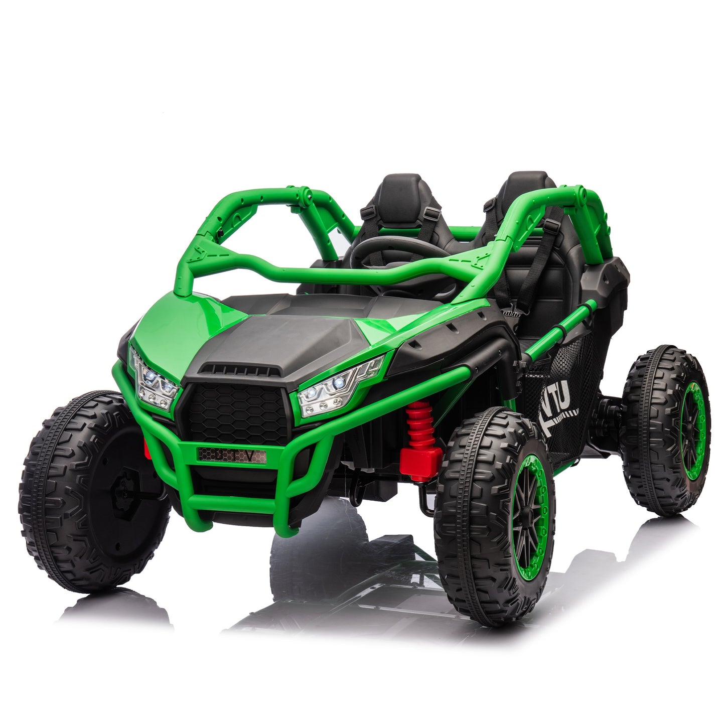 24V Two-seater Kids Ride On UTV w/Parents Control,20in seat width,400W Super high power,Four-wheel Suspension,Bluetooth,MP3,USB,LED Light,Horn,Rear storage space,Speeds 3.73-4.97MPH For Kids aged 3+.