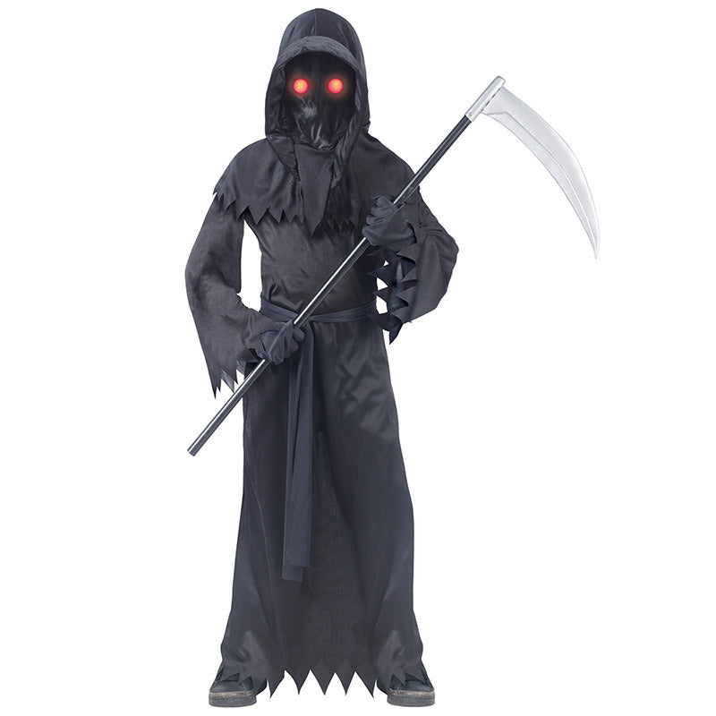 Children Mystery Horror Death Dress Up Halloween Act Costumes Cool Red Eyes Send Scythe