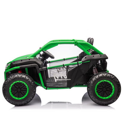 24V Two-seater Kids Ride On UTV w/Parents Control,20in seat width,400W Super high power,Four-wheel Suspension,Bluetooth,MP3,USB,LED Light,Horn,Rear storage space,Speeds 3.73-4.97MPH For Kids aged 3+.