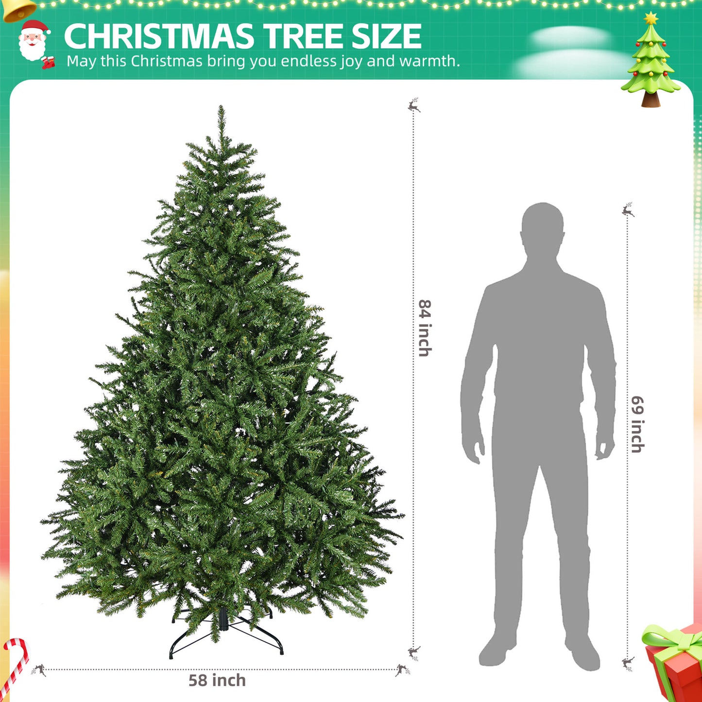 7ft Pre-Lit Artificial Holiday Christmas Tree for Home, Office,Party Decoration w/700 Warm White Lights, 2231 Branch Tips, Easy Assembly, Metal Hinges & Foldable Base