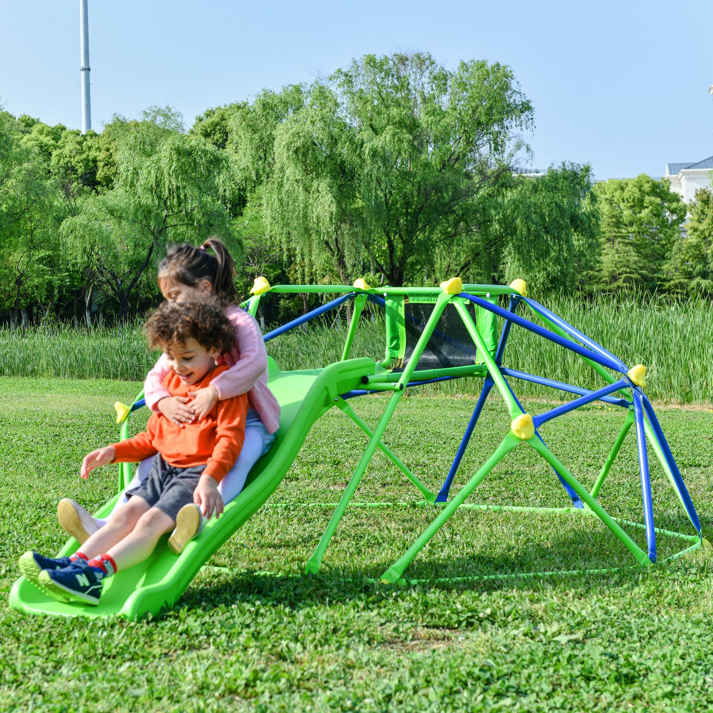 6 ft Playground Climber w/ 4.6ft Wave Slide; Kids Climbing Jungle Gym