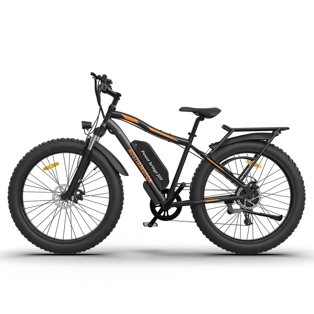 AOSTIRMOTOR S07-B 26" 750W Electric Bike Fat Tire P7 48V 12.5AH Removable Lithium Battery for Adults with Detachable Rear Rack Fender(Black) - Second Chance Zone