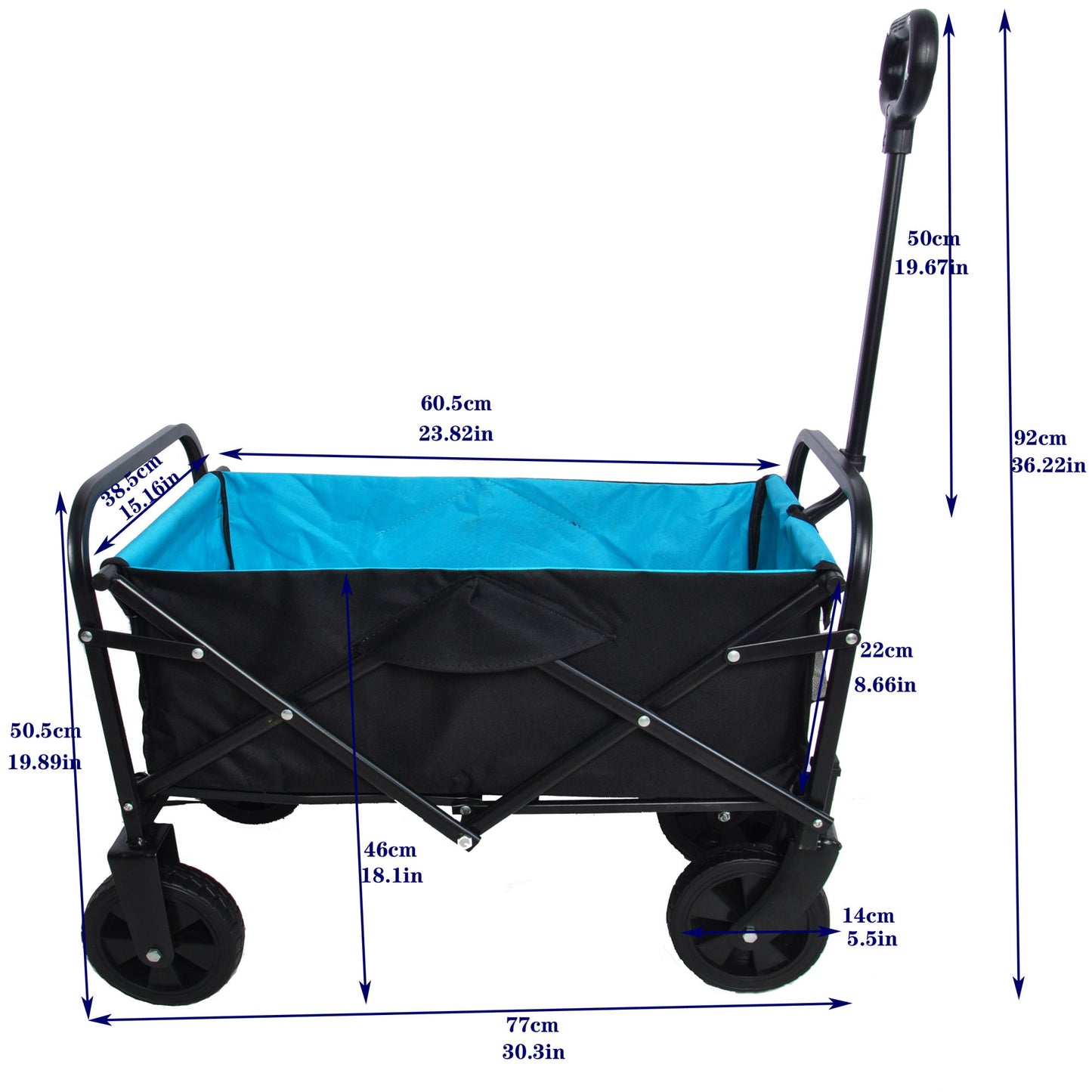 Folding Wagon Garden Shopping Beach Cart (black+blue) - Second Chance Zone