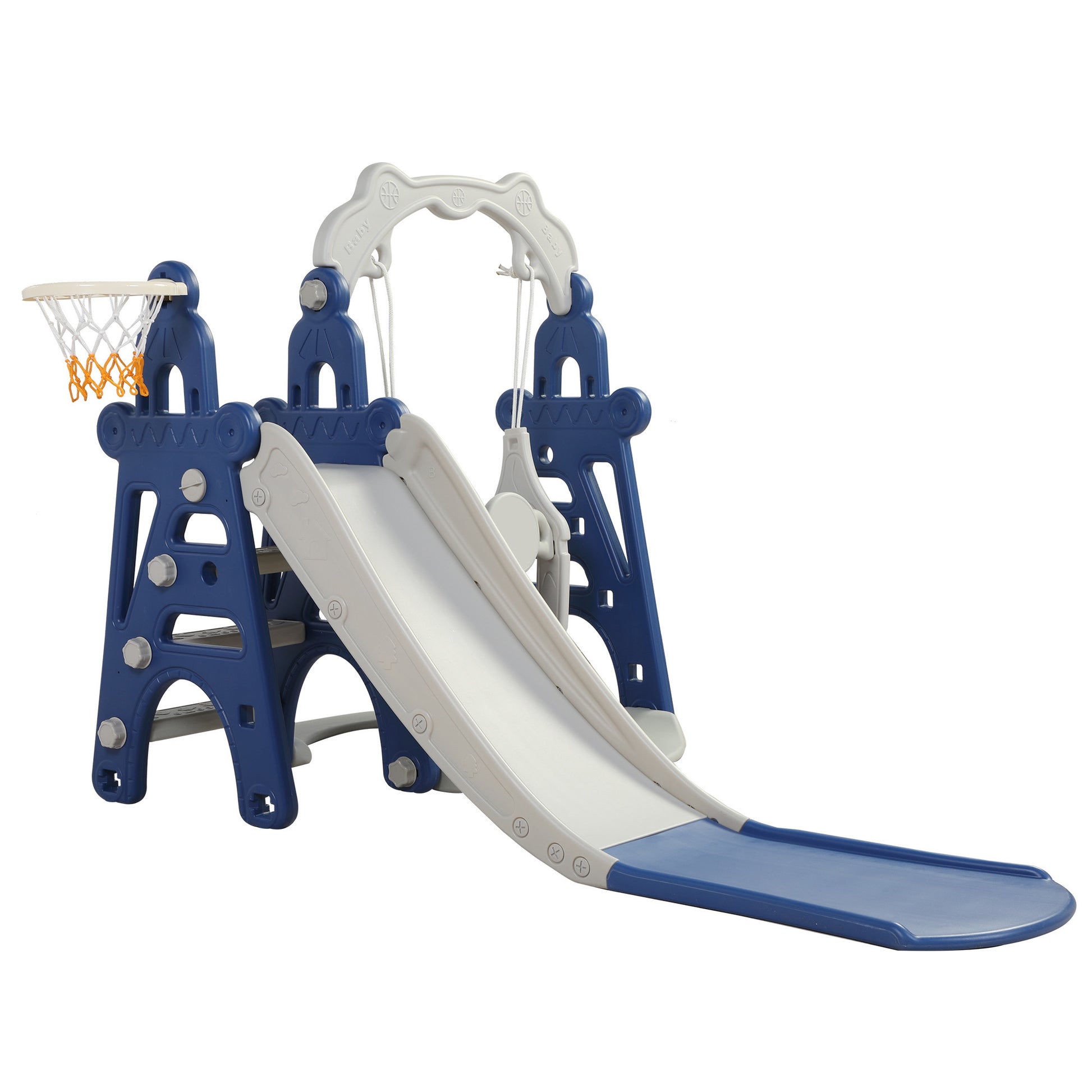 Children Slide Swing Set, 3-in-1 Combination Activity Center Freestanding Slides Playset for Kids Indoor Toddler Climbing Stairs Toy with Basketball Hoop Game Outdoor Playground XH - Second Chance Zone