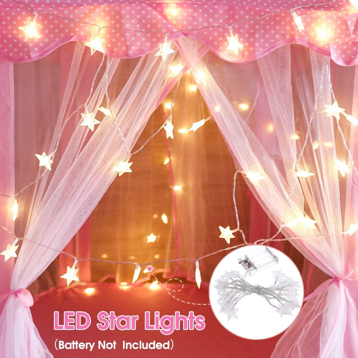 Outdoor Indoor Portable Folding Princess Castle Tent; (Warm LED Star Lights)