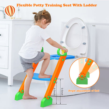 Potty Training Toilet Seat w/Step-Stool Ladder For Children; Foldable