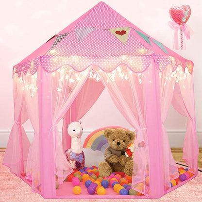 Outdoor Indoor Portable Folding Princess Castle Tent; (Warm LED Star Lights)