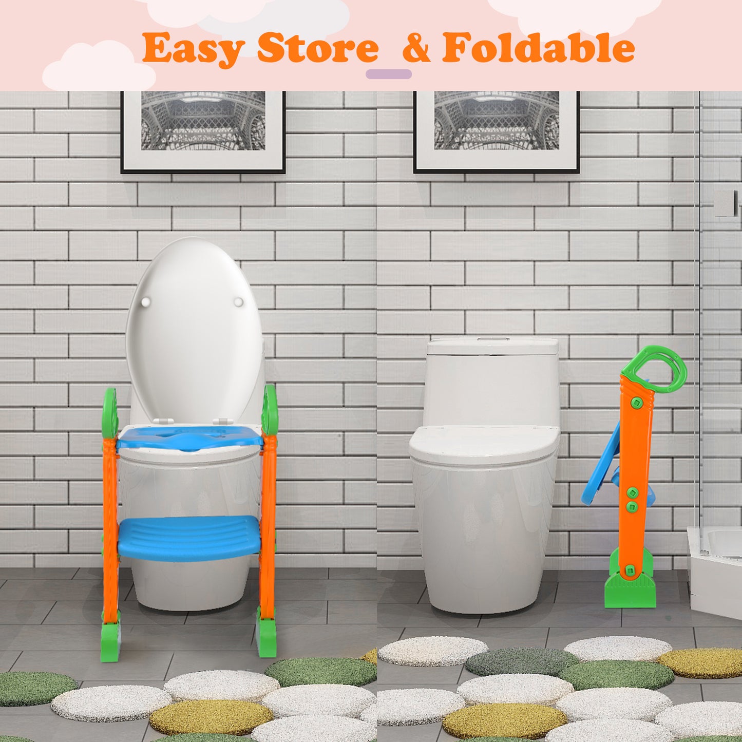 Potty Training Toilet Seat w/Step-Stool Ladder For Children; Foldable