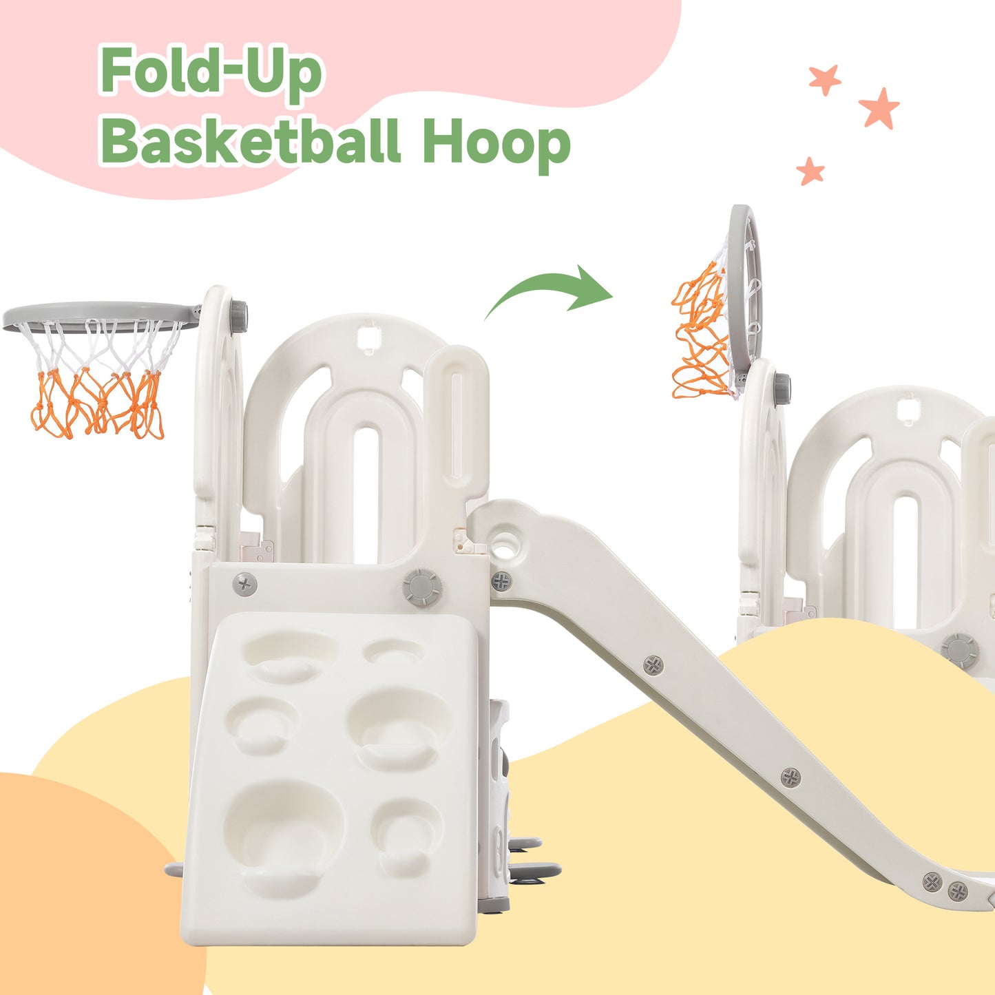 Toddler Climber and Slide Set 4 in 1; Kids Playground Climber Freestanding Slide Playset with Basketball Hoop Play Combination for Babies Indoor & Outdoor - Second Chance Zone