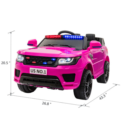 12V Kids Ride On SUV Cop Car; w/ Remote Control, Siren Sounds, Lights - Rose Red